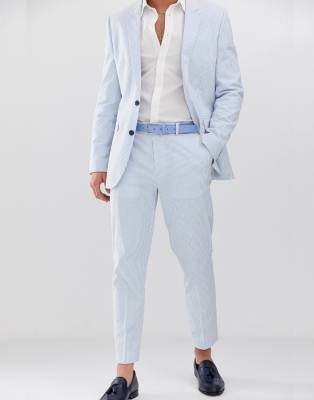 blue pants with white stripe