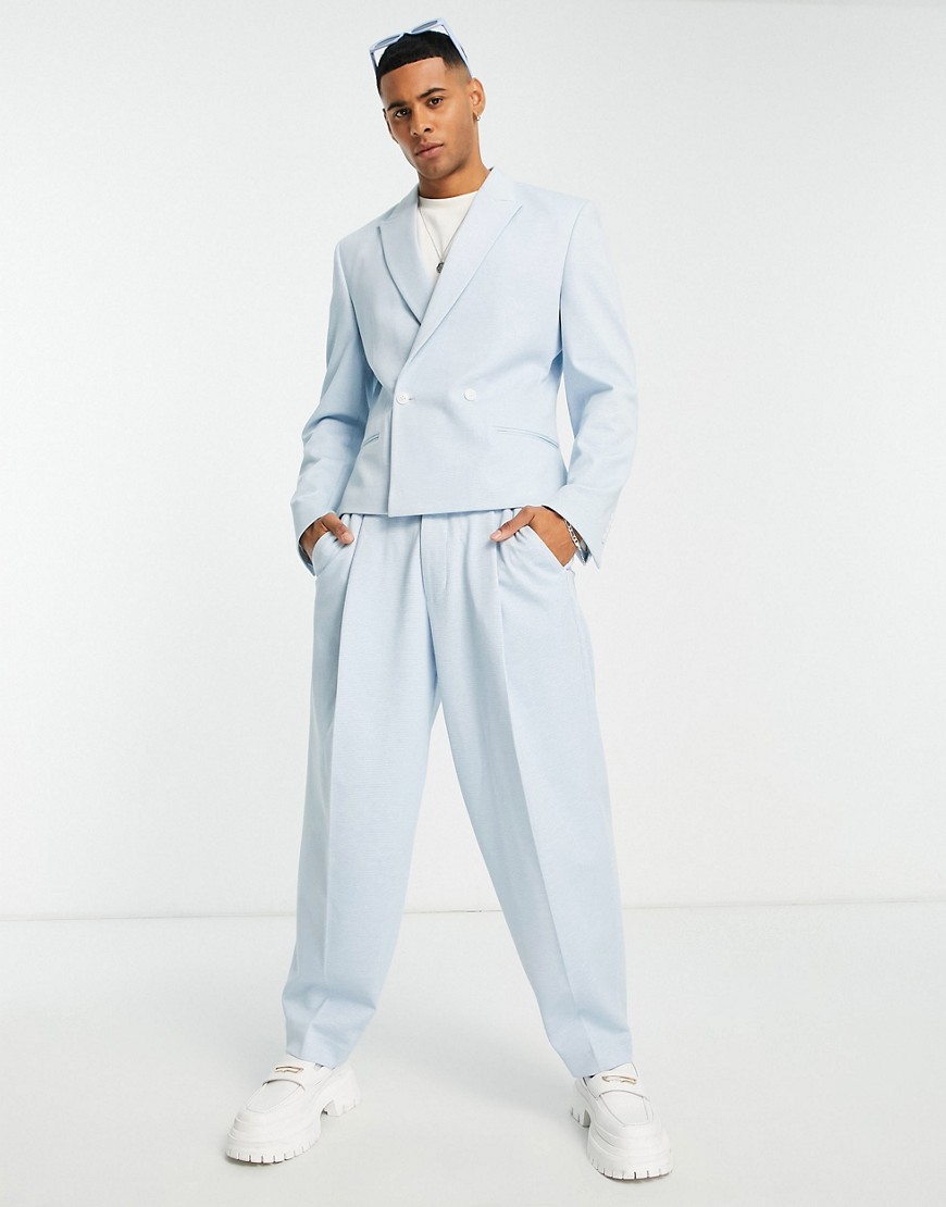ASOS DESIGN slim cropped suit jacket in blue puppytooth