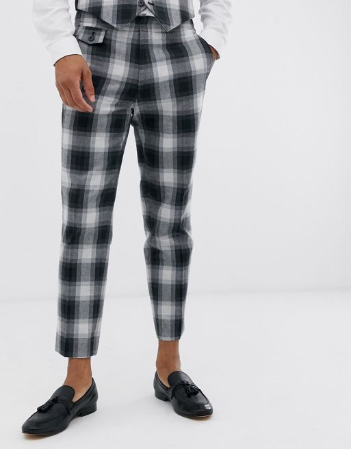 ASOS DESIGN slim cropped suit pants in gray cotton check | ASOS