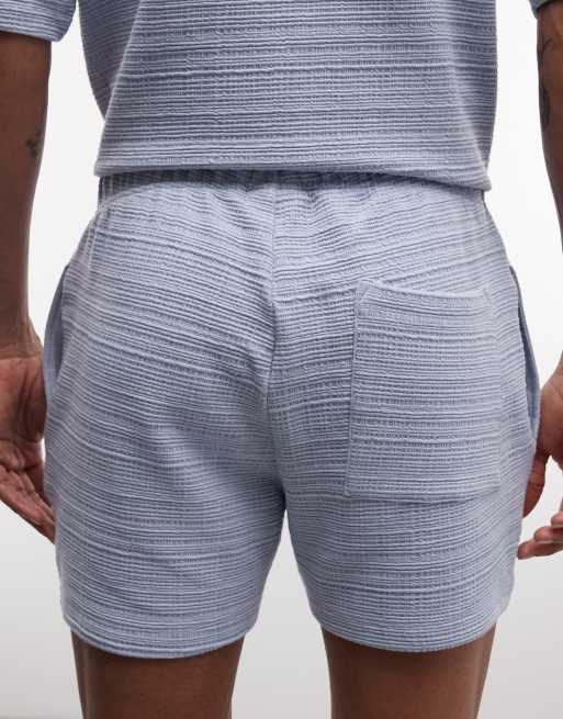 ASOS DESIGN slim crosshatch textured jersey shorts in light blue, 4 of 5