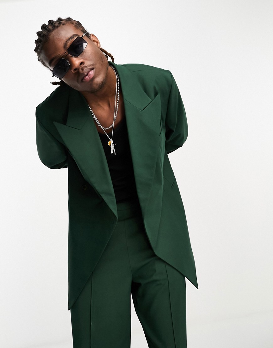 ASOS DESIGN slim deep wrap suit jacket in dark green