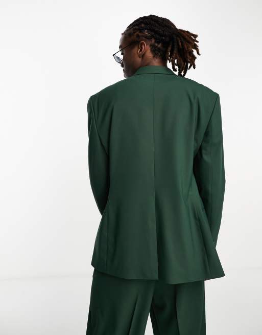 ASOS DESIGN slim deep wrap suit jacket in dark green