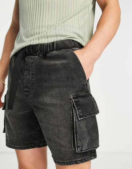 ASOS DESIGN cargo shorts in mid length in black