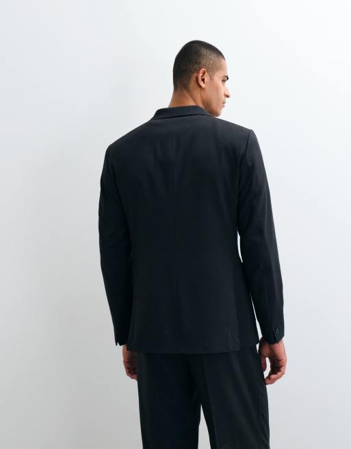 ASOS DESIGN slim denim look double breasted suit jacket in black washable wool look, 5 of 5