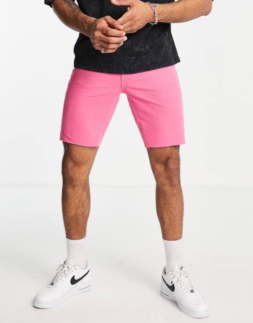 Mens pink cheap denim shorts