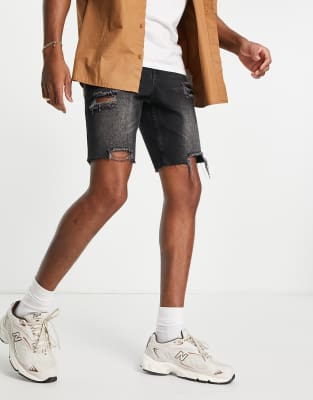 asos men's black denim shorts