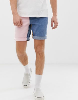 color block jean shorts