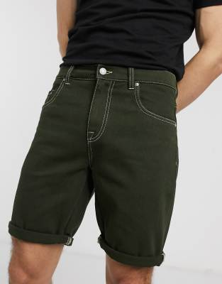 dark green denim shorts