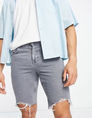 ASOS DESIGN slim denim shorts in grey with raw hem