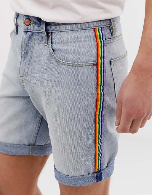 Denim shorts with store stripe down side