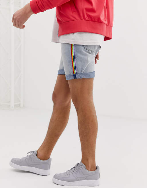 Jean shorts with hot sale stripe on side