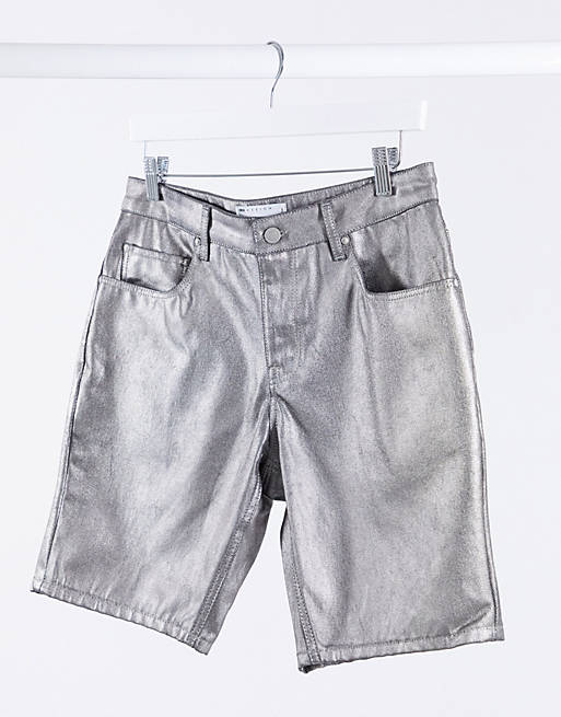 ASOS DESIGN slim denim shorts in silver | ASOS
