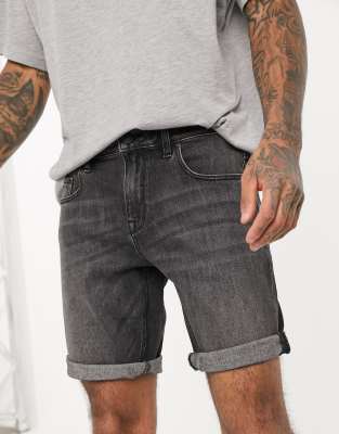 washed black denim shorts