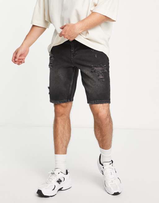 Black denim best sale shorts with rips