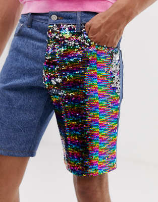 sequin denim shorts