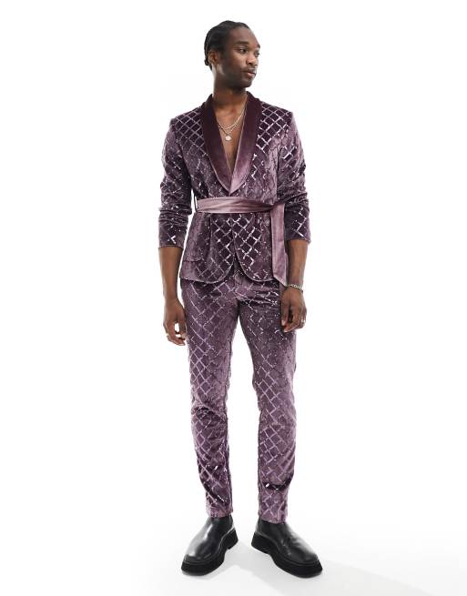 ASOS DESIGN slim diamond sequin suit pants in lilac
