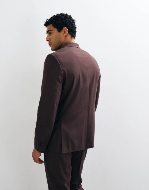 ASOS DESIGN slim dobbeltradet habitjakke i brun flannel, 4 af 5