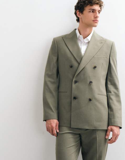ASOS DESIGN slim dobbeltradet habitjakke i khaki - view 1