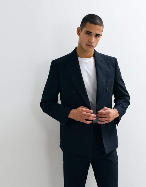 ASOS DESIGN slim dobbeltradet habitjakke i navy, 5 af 5