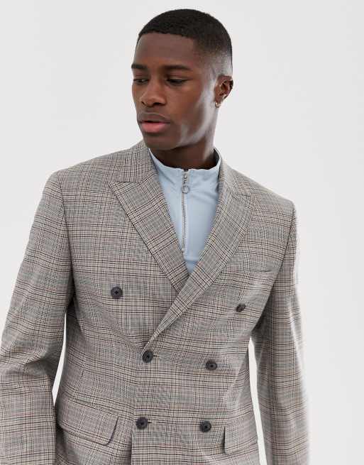 ASOS DESIGN slim double breasted blazer in grey check