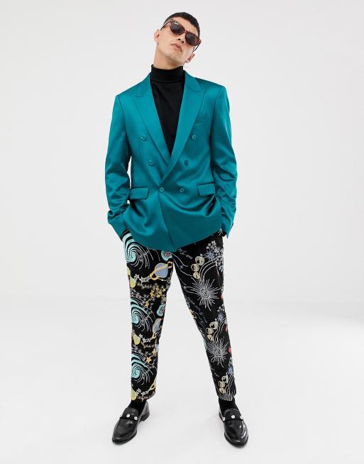 Teal double 2025 breasted suit