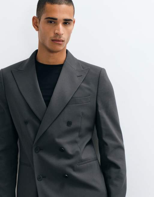 ASOS DESIGN slim double breasted colbert in donkergrijs, 4 van 5