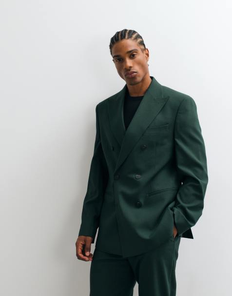 ASOS DESIGN slim double breasted colbert in donkergroen - view 1
