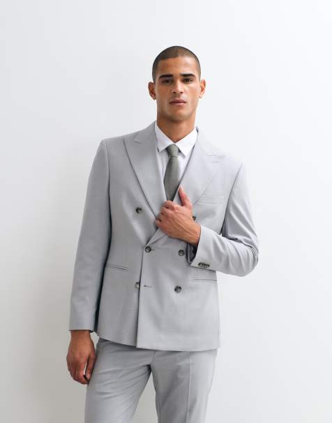 ASOS DESIGN slim double breasted colbert in lichtgrijs - view 1