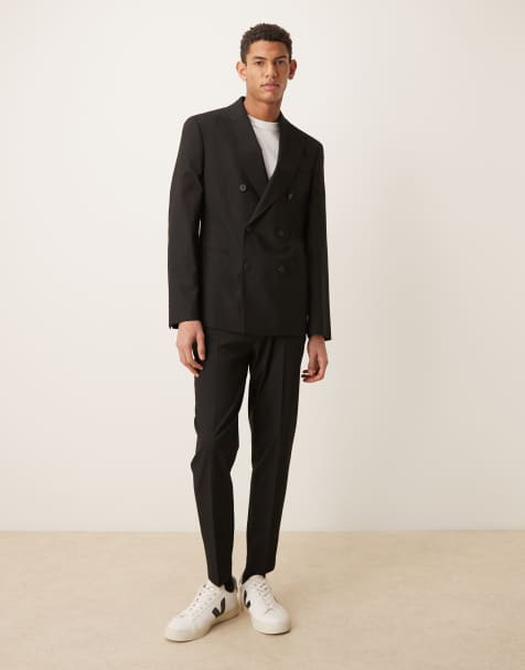 ASOS DESIGN slim double breasted suit in black - view 1