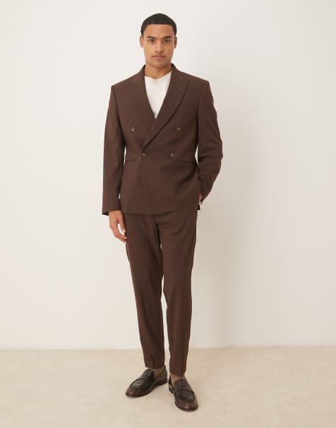 ASOS DESIGN slim double breasted suit in brown - view 1
