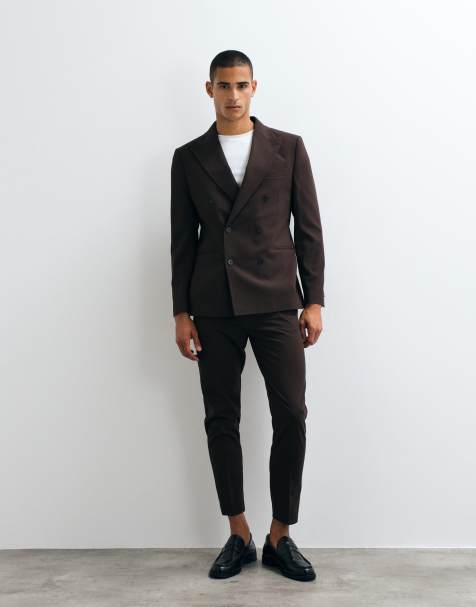 ASOS DESIGN slim double breasted suit in dark brown - view 1