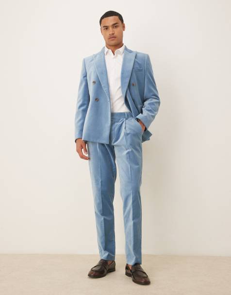 ASOS DESIGN slim double breasted suit in light blue cotton velvet - view 1
