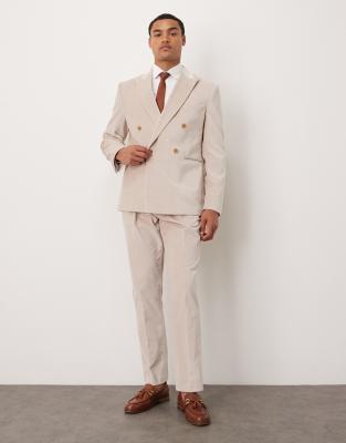 asos ASOS DESIGN slim double breasted suit in stone cotton velvet