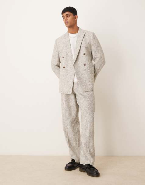 ASOS DESIGN slim double breasted suit in white and black textured fabric - view 1