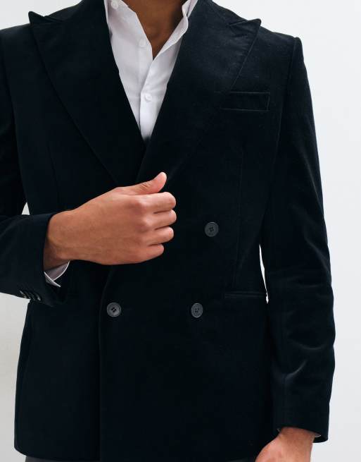 ASOS DESIGN slim double breasted suit jacket in black cotton velvet, 3 of 5