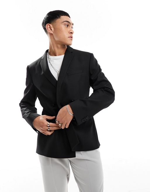 CerbeShops DESIGN slim double breasted suit jacket in black