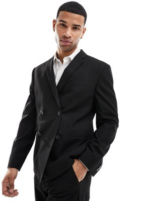 Asos Design Slim Double Breasted Suit Jacket In Black