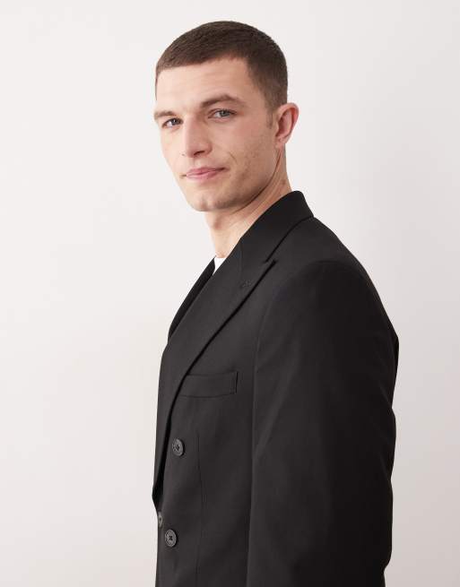 ASOS DESIGN slim double breasted suit jacket in black