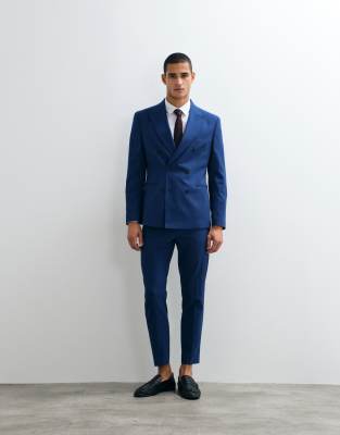 Asos Design Slim Double Breasted Suit Jacket In Blue