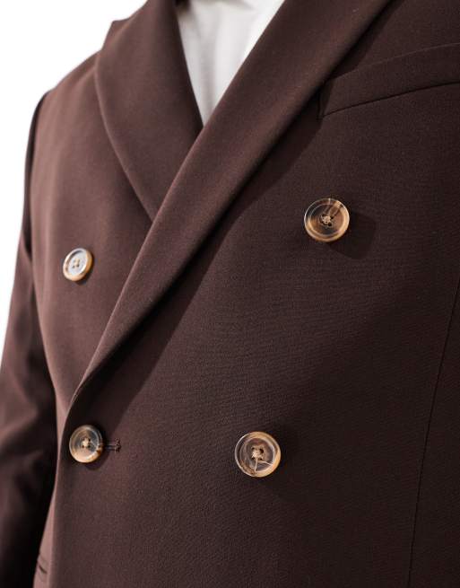 ASOS DESIGN slim double breasted suit jacket in brown
