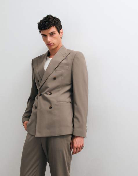 ASOS DESIGN slim double breasted suit jacket in brown - view 1