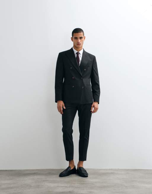 ASOS DESIGN slim double breasted suit jacket in charcoal, 2 of 5