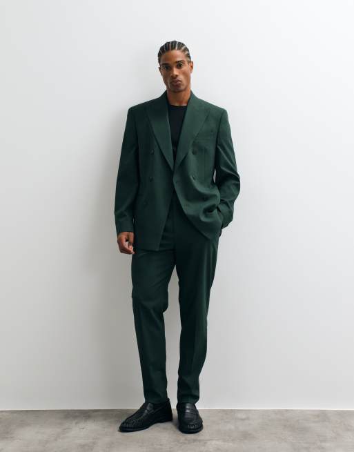 ASOS DESIGN slim double breasted suit jacket in dark green, 2 of 5