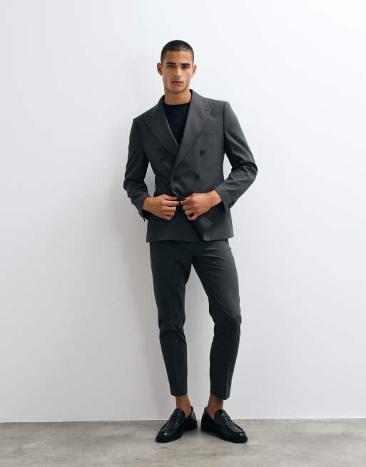 ASOS DESIGN slim double breasted suit jacket in dark grey, 2 of 5