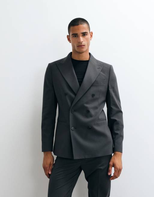 ASOS DESIGN slim double breasted suit jacket in dark grey, 3 of 5