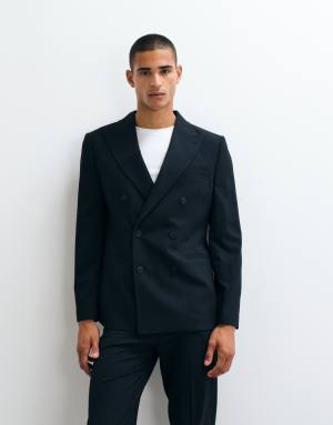 ASOS DESIGN slim double breasted suit jacket in dark navy