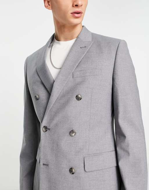 ASOS DESIGN slim double breasted suit jacket in gray