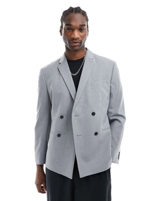 Asos Design Slim Double Breasted Suit Jacket In Gray