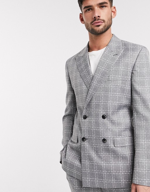 ASOS DESIGN slim double breasted suit jacket in grey broken check