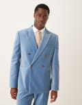 [ASOS DESIGN] ASOS DESIGN slim double-breasted suit jacket in light blue cotton velvet Chest 36 Regular Light blue